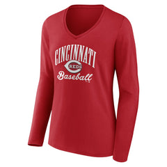 Cincinnati Reds Women's Victory Script Long Sleeve V-Neck T-Shirt - Red - MLB Online