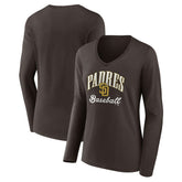 San Diego Padres Women's Victory Script Long Sleeve V-Neck T-Shirt - Brown - MLB Lifestyle