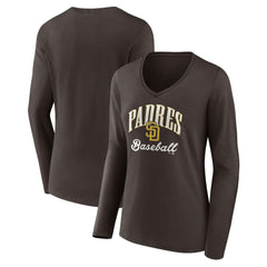 San Diego Padres Women's Victory Script Long Sleeve V-Neck T-Shirt - Brown - MLB Lifestyle