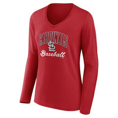 St. Louis Cardinals Women's Victory Script Long Sleeve V-Neck T-Shirt - Red - MLB Discount