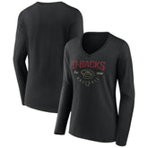 Arizona Diamondbacks Women's Live For It Long Sleeve Long Sleeve V-Neck T-Shirt - Black - MLB Lifestyle