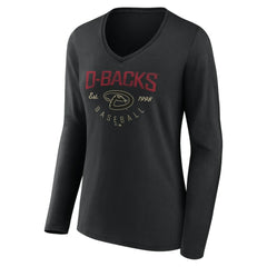 Arizona Diamondbacks Women's Live For It Long Sleeve Long Sleeve V-Neck T-Shirt - Black - MLB Lifestyle