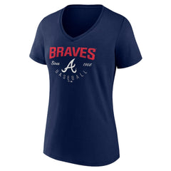 Atlanta Braves Women's Live For It Team V-Neck T-Shirt - Navy - MLB Lifestyle