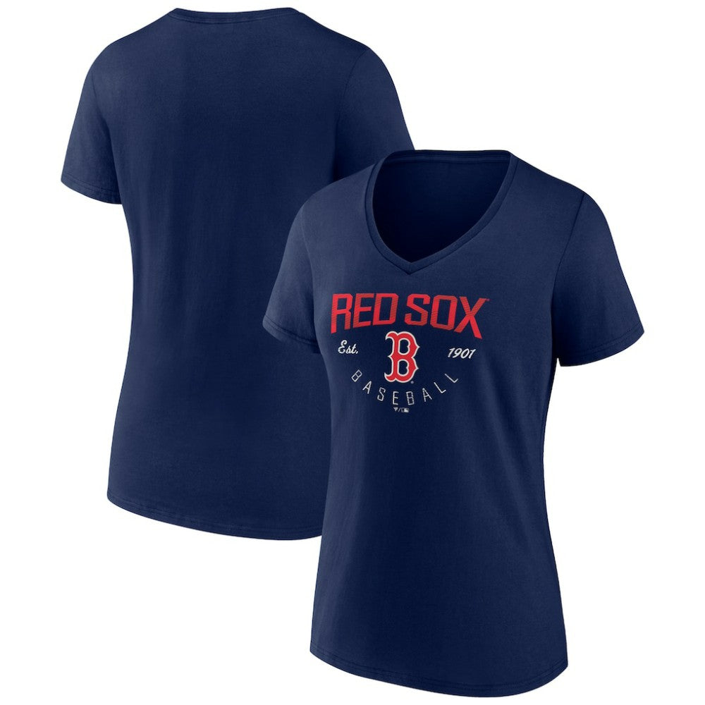 Boston Red Sox Women's Live For It Team V-Neck T-Shirt - Navy - MLB Lifestyle
