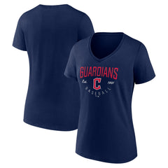 Cleveland Guardians Women's Live For It Team V-Neck T-Shirt - Navy - MLB on Sale
