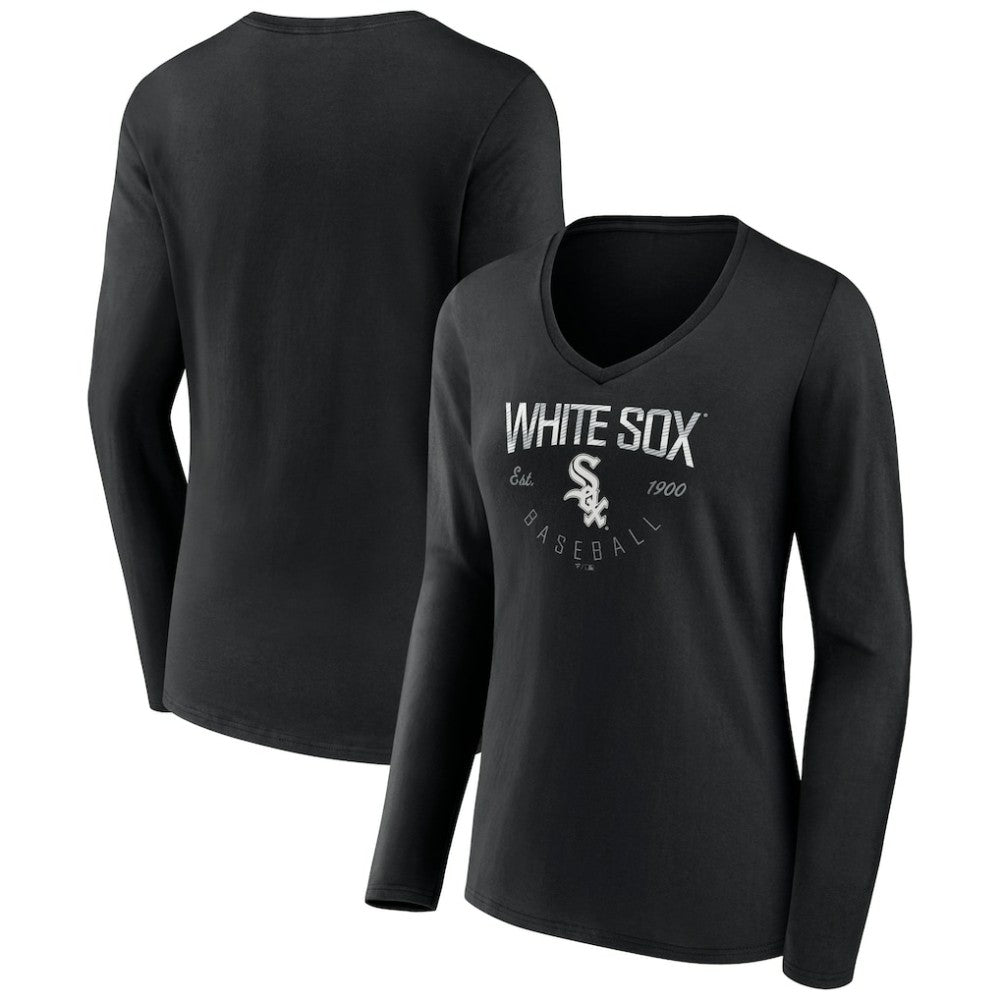 Chicago White Sox Women's Live For It Long Sleeve Long Sleeve V-Neck T-Shirt - Black - MLB Discount