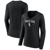 Chicago White Sox Women's Live For It Long Sleeve Long Sleeve V-Neck T-Shirt - Black - MLB Discount