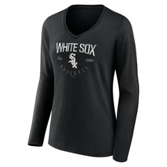 Chicago White Sox Women's Live For It Long Sleeve Long Sleeve V-Neck T-Shirt - Black - MLB Discount