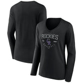 Colorado Rockies Women's Live For It Long Sleeve Long Sleeve V-Neck T-Shirt - Black - MLB Lifestyle