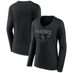 Colorado Rockies Women's Live For It Long Sleeve Long Sleeve V-Neck T-Shirt - Black - MLB Lifestyle