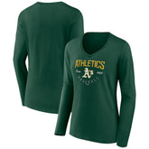 Athletics Women's Live For It Long Sleeve Long Sleeve V-Neck T-Shirt - Green - MLB Lifestyle