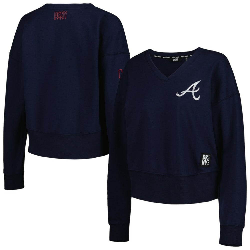 Atlanta Braves DKNY Sport Women's Lily V-Neck Pullover Sweatshirt - Navy - MLB Lifestyle