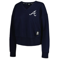 Atlanta Braves DKNY Sport Women's Lily V-Neck Pullover Sweatshirt - Navy - MLB Lifestyle