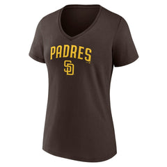 San Diego Padres Women's Lockup V-Neck T-Shirt - Brown - MLB Discount