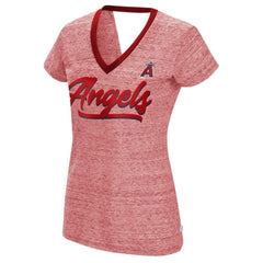 Los Angeles Angels Touch Women's Halftime Back Wrap Top V-Neck T-Shirt - Red - MLB Lifestyle