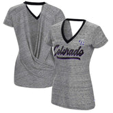 Colorado Rockies Touch Women's Halftime Back Wrap Top V-Neck T-Shirt - Black - MLB Sale