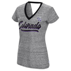 Colorado Rockies Touch Women's Halftime Back Wrap Top V-Neck T-Shirt - Black - MLB Sale