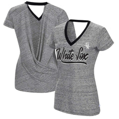 Chicago White Sox Touch Women's Halftime Back Wrap Top V-Neck T-Shirt - Black - MLB Lifestyle