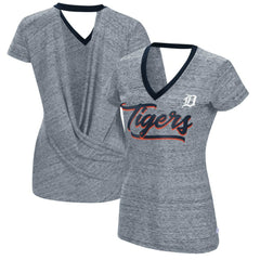 Detroit Tigers Touch Women's Halftime Back Wrap Top V-Neck T-Shirt - Navy - MLB Lifestyle