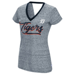 Detroit Tigers Touch Women's Halftime Back Wrap Top V-Neck T-Shirt - Navy - MLB Lifestyle
