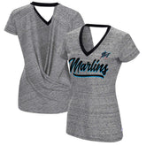 Miami Marlins Touch Women's Halftime Back Wrap Top V-Neck T-Shirt - Black - MLB Discount
