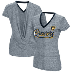 Milwaukee Brewers Touch Women's Halftime Back Wrap Top V-Neck T-Shirt - Navy - MLB Online