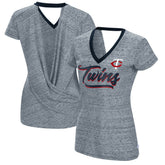 Minnesota Twins Touch Women's Halftime Back Wrap Top V-Neck T-Shirt - Navy - MLB on Sale