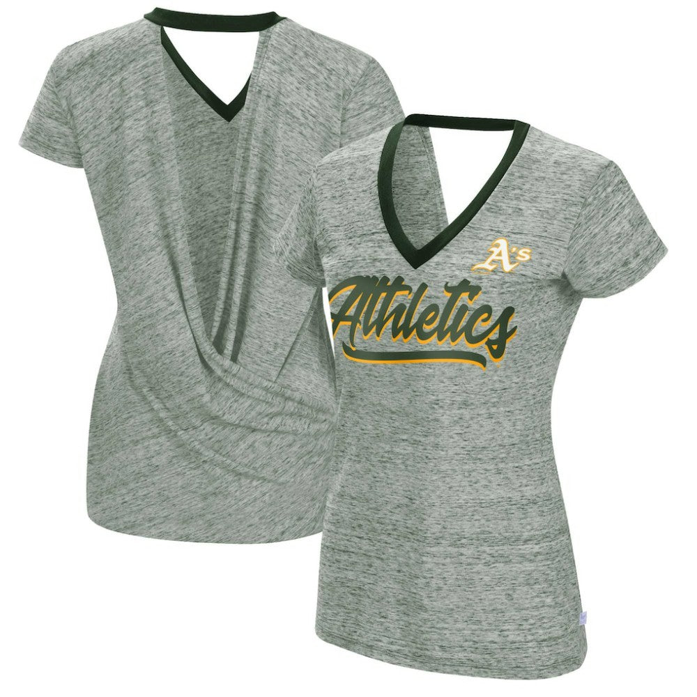 Athletics Touch Women's Halftime Back Wrap Top V-Neck T-Shirt - Green - MLB on Sale