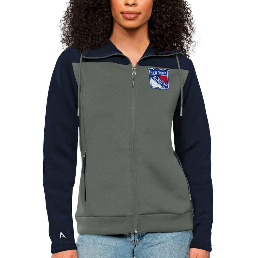 New York Rangers Antigua Women's Protect Full-Zip Hoodie - Navy/Steel - NHL 5084122