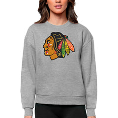Chicago Blackhawks Antigua Women's Team Logo Victory Crewneck Pullover Sweatshirt - Heather Gray - NHL 5084214