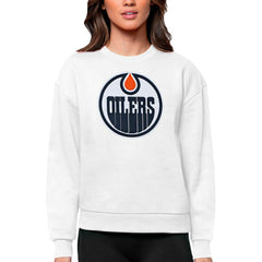 Edmonton Oilers Antigua Women's Team Logo Victory Crewneck Pullover Sweatshirt - White - NHL 5084239