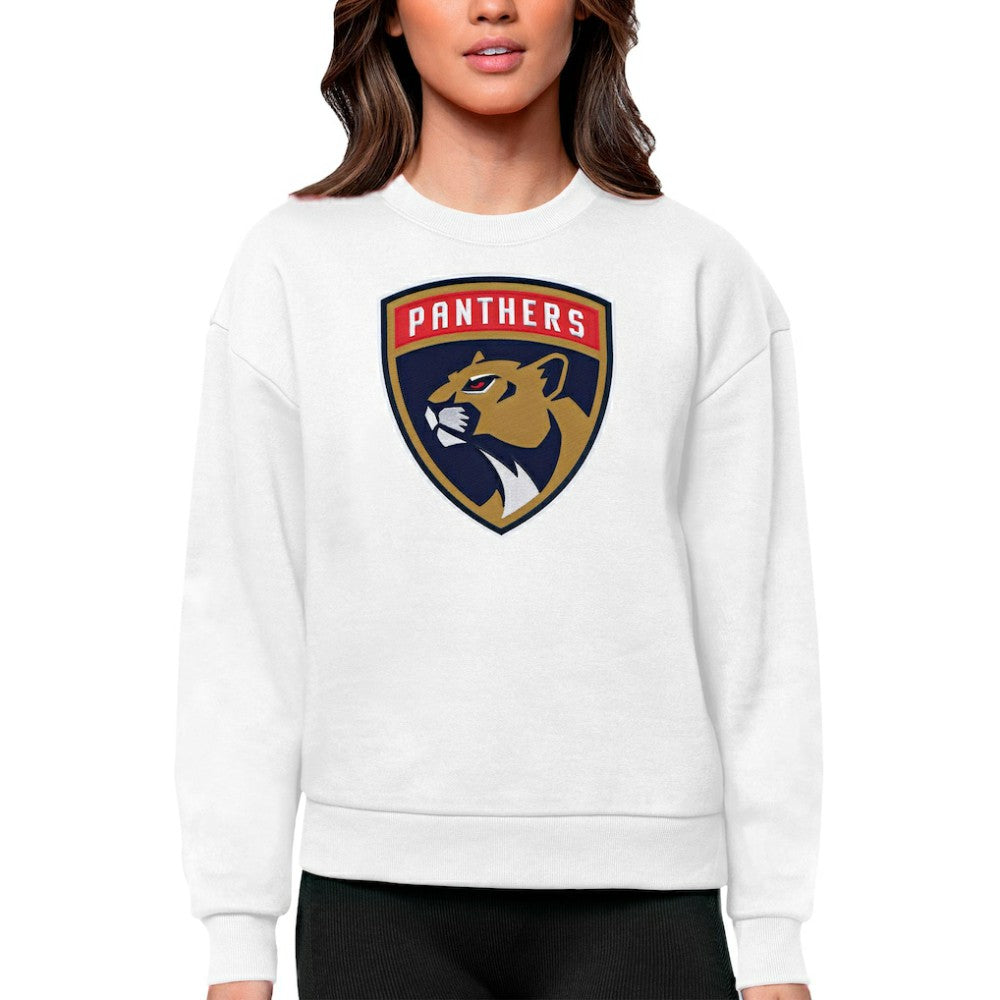 Florida Panthers Antigua Women's Team Logo Victory Crewneck Pullover Sweatshirt - White - NHL 5084244