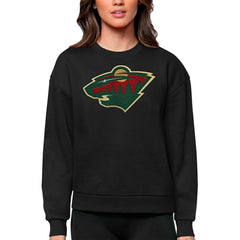 Minnesota Wild Antigua Women's Team Logo Victory Crewneck Pullover Sweatshirt - Black - NHL 5084248