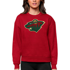 Minnesota Wild Antigua Women's Team Logo Victory Crewneck Pullover Sweatshirt - Red - NHL 5084251