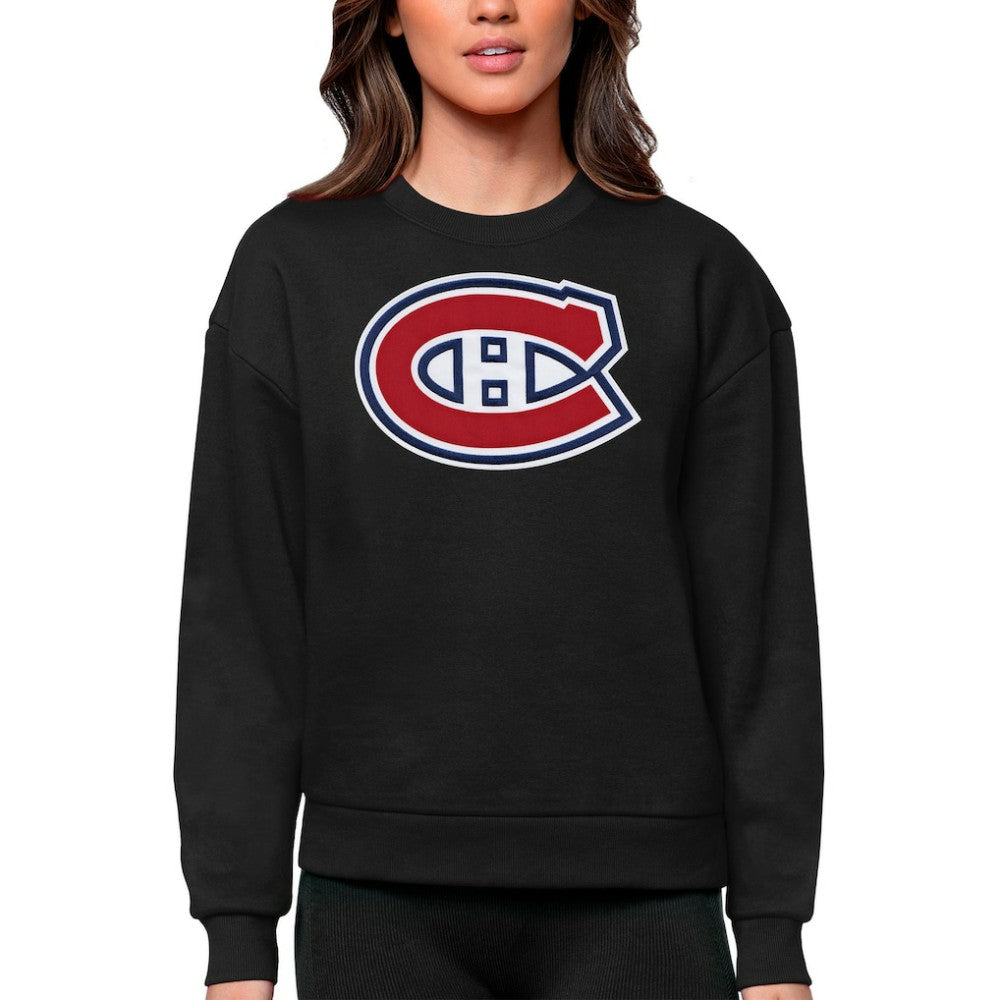 Montreal Canadiens Antigua Women's Team Logo Victory Crewneck Pullover Sweatshirt - Black - NHL 5084253