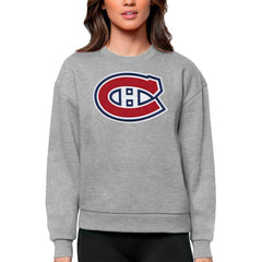 Montreal Canadiens Antigua Women's Team Logo Victory Crewneck Pullover Sweatshirt - Heather Gray - NHL 5084254