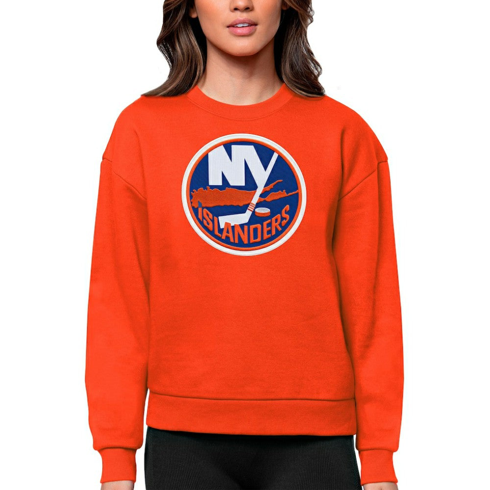 New York Islanders Antigua Women's Team Logo Victory Crewneck Pullover Sweatshirt - Orange - NHL 5084270