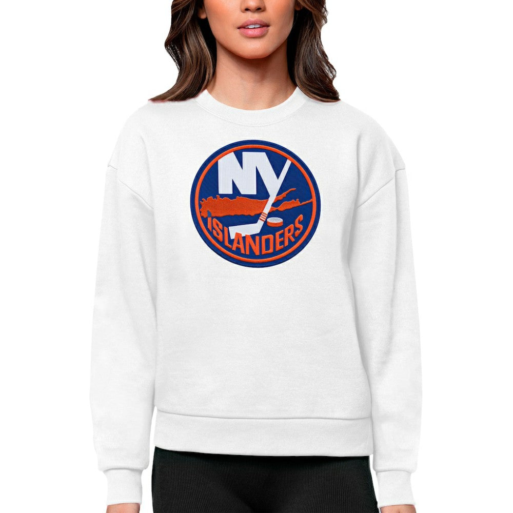 New York Islanders Antigua Women's Team Logo Victory Crewneck Pullover Sweatshirt - White - NHL 5084272