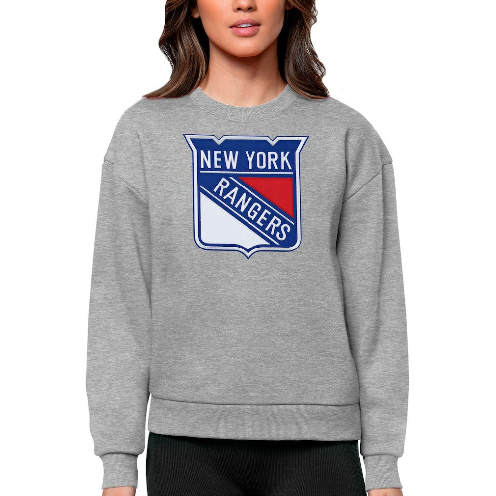 New York Rangers Antigua Women's Team Logo Victory Crewneck Pullover Sweatshirt - Heather Gray - NHL 5084274