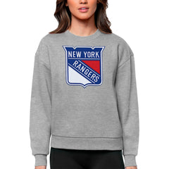New York Rangers Antigua Women's Team Logo Victory Crewneck Pullover Sweatshirt - Heather Gray - NHL 5084274