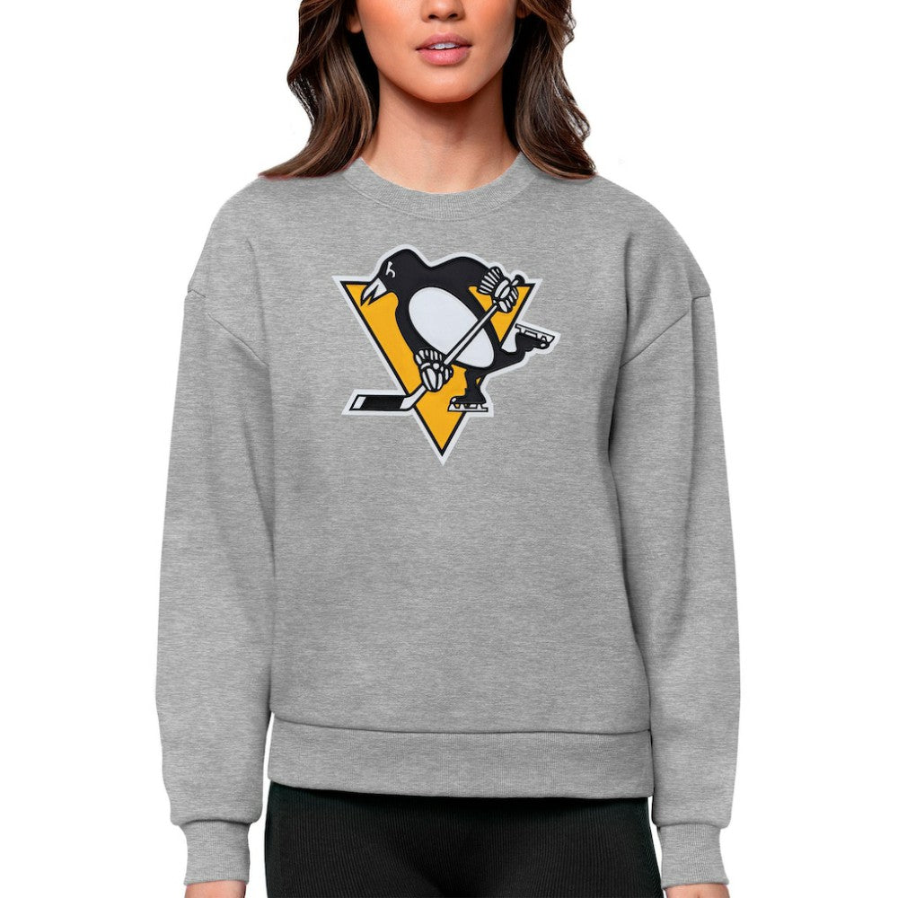 Pittsburgh Penguins Antigua Women's Team Logo Victory Crewneck Pullover Sweatshirt - Heather Gray - NHL 5084288