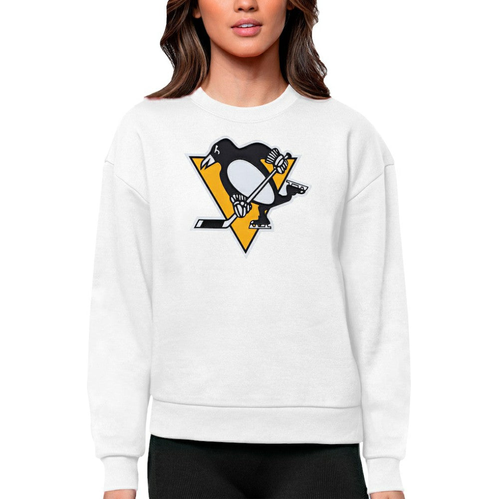 Pittsburgh Penguins Antigua Women's Team Logo Victory Crewneck Pullover Sweatshirt - White - NHL 5084289