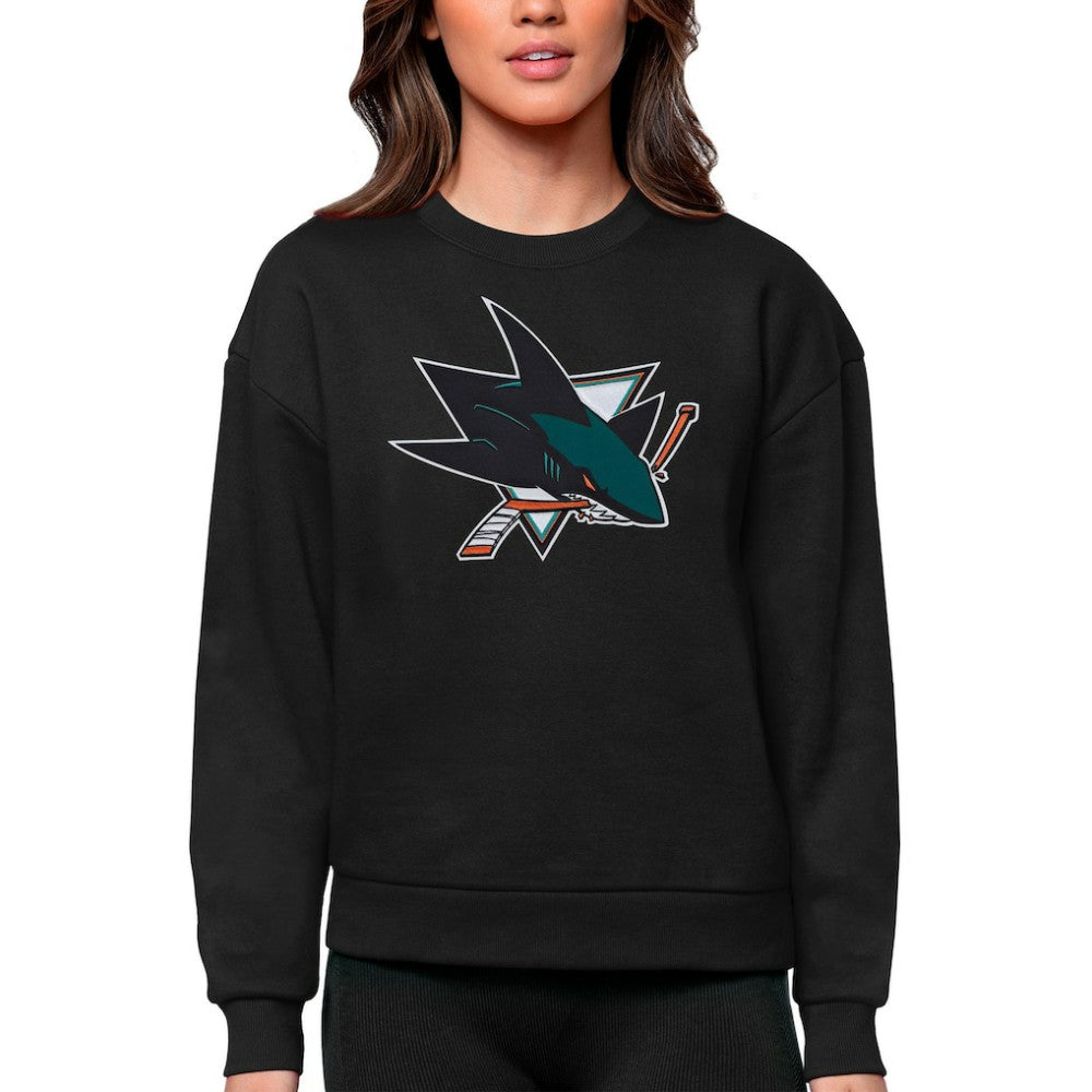 San Jose Sharks Antigua Women's Team Logo Victory Crewneck Pullover Sweatshirt - Black - NHL 5084290