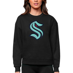 Seattle Kraken Antigua Women's Team Logo Victory Crewneck Pullover Sweatshirt - Black - NHL 5084293