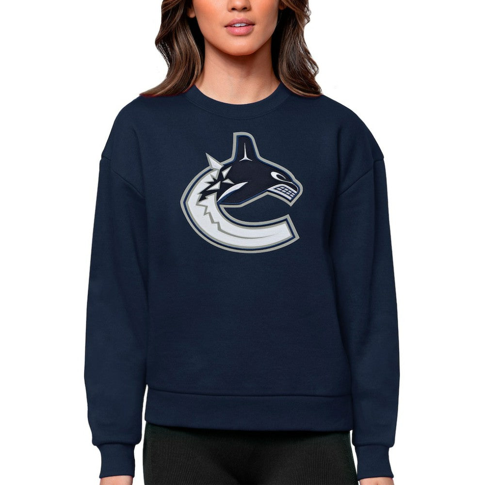 Vancouver Canucks Antigua Women's Team Logo Victory Crewneck Pullover Sweatshirt - Navy - NHL 5084315