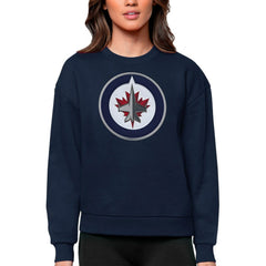 Winnipeg Jets Antigua Women's Team Logo Victory Crewneck Pullover Sweatshirt - Navy - NHL 5084326