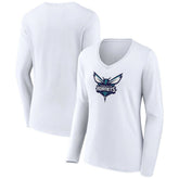 Charlotte Hornets Women's Logo Long Sleeve V-Neck T-Shirt White