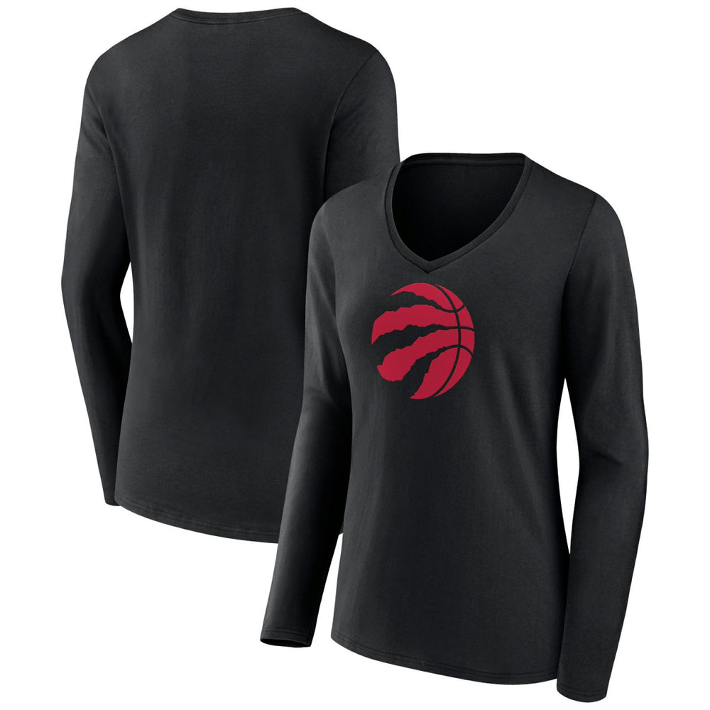 Toronto Raptors Women's Logo Long Sleeve V-Neck T-Shirt Black