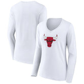Chicago Bulls Women's Logo Long Sleeve V-Neck T-Shirt White
