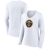 Denver Nuggets Women's Logo Long Sleeve V-Neck T-Shirt White
